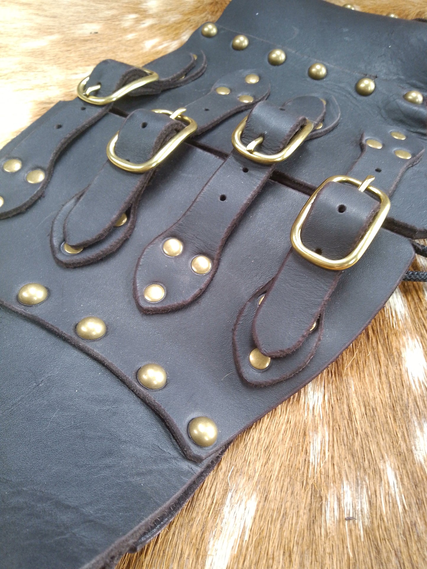 Leather Cincher - Black and Domed Brass