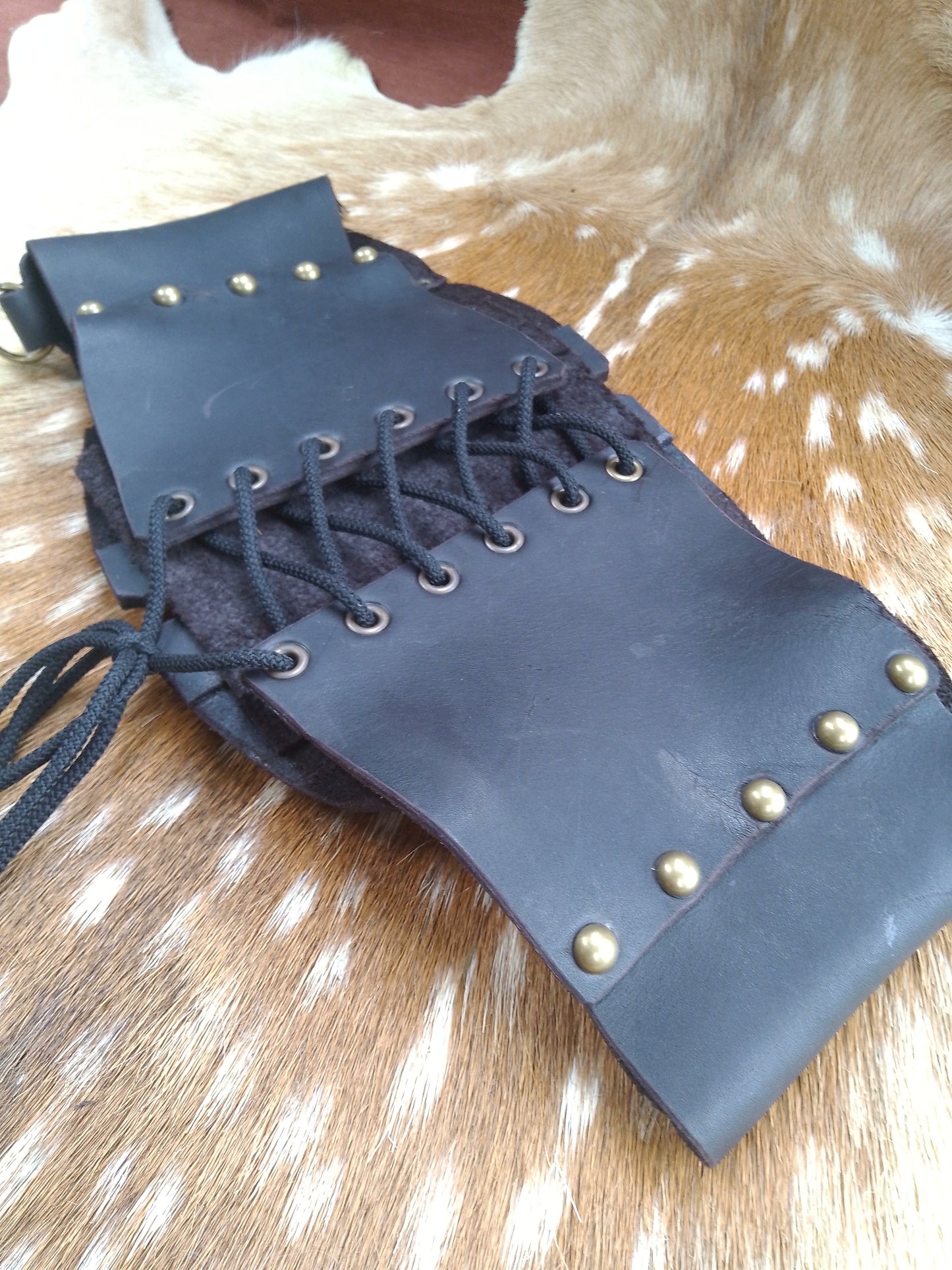 Leather Cincher - Black and Domed Brass