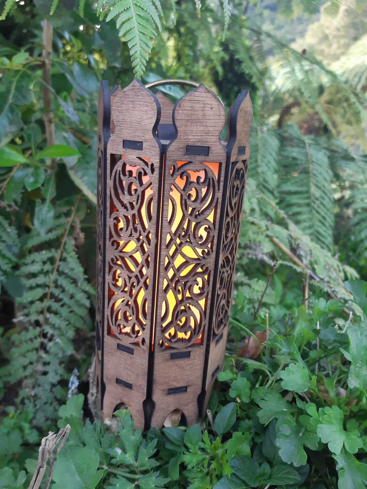 Flame Effect Wooden Lantern