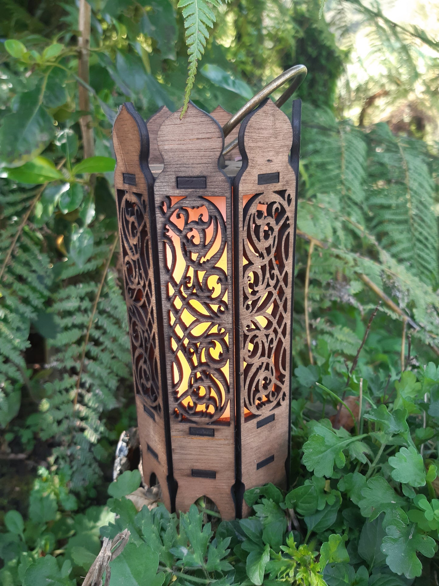 Flame Effect Wooden Lantern