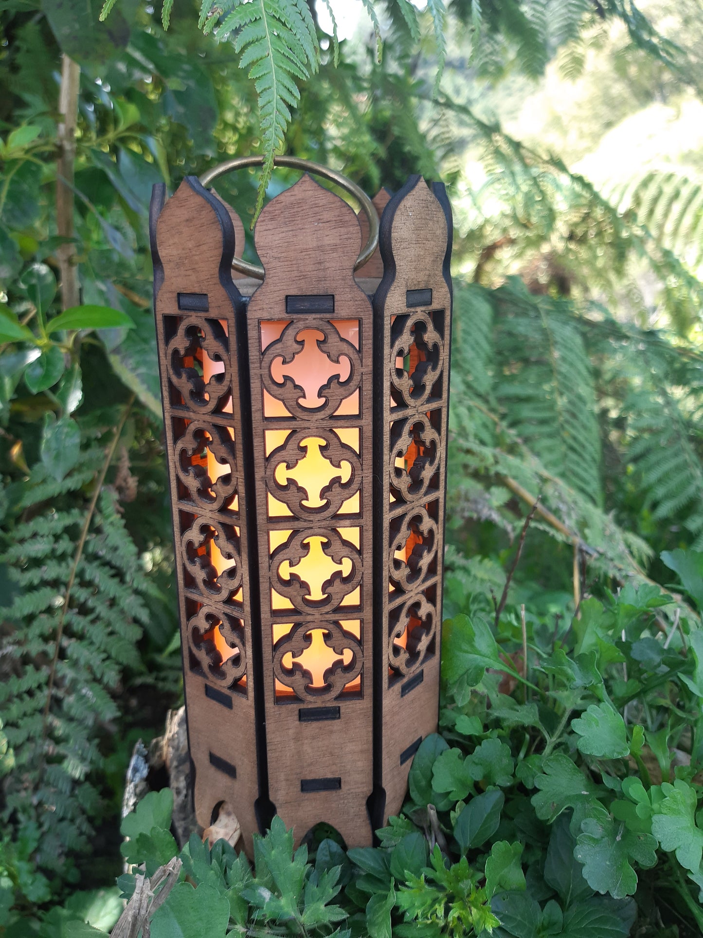 Flame Effect Wooden Lantern