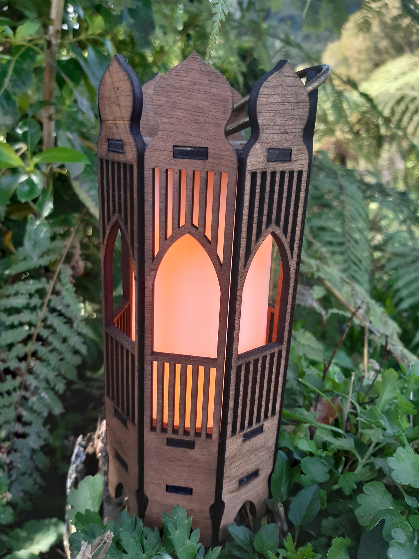 Flame Effect Wooden Lantern