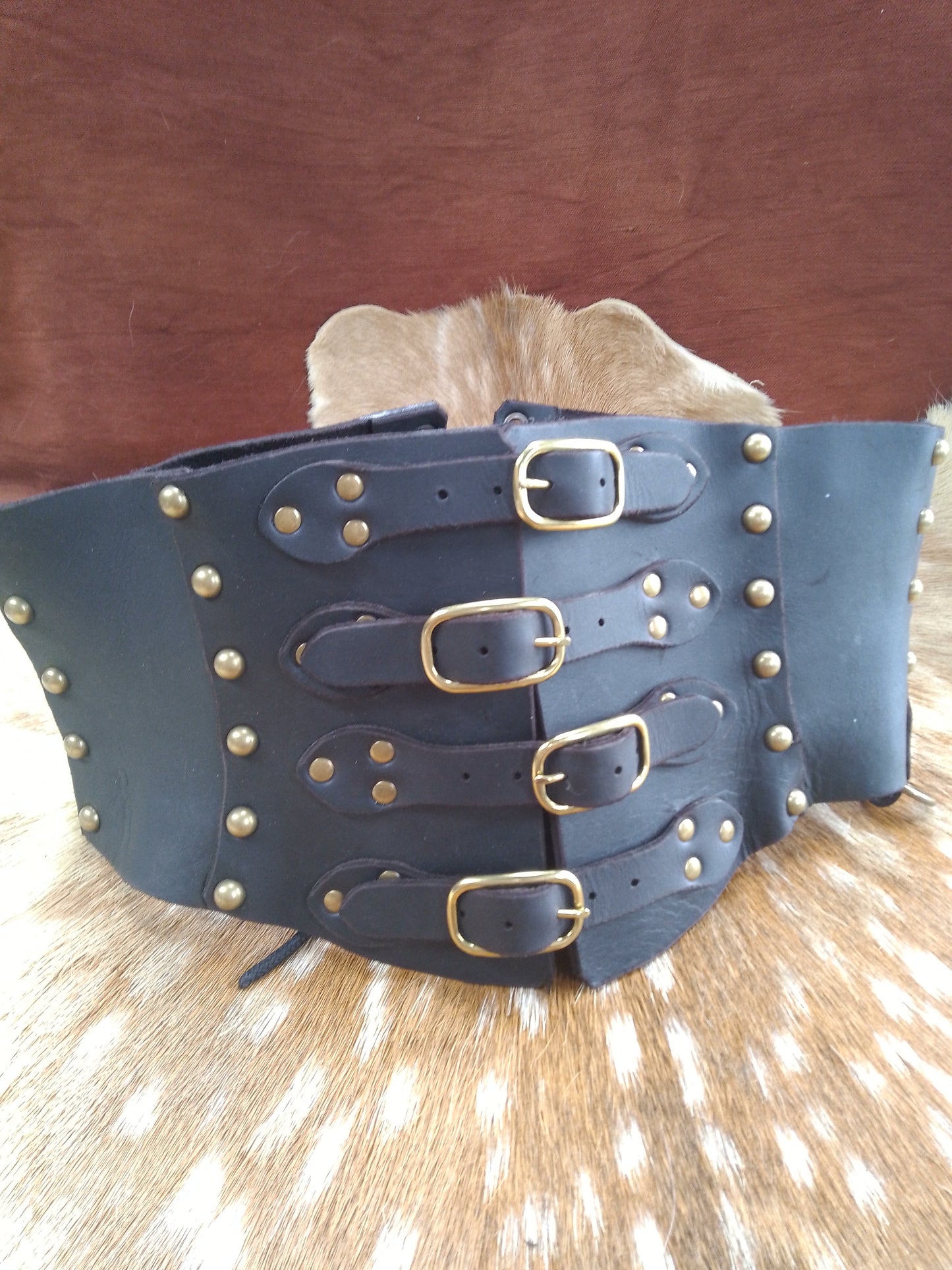 Leather Cincher - Black and Domed Brass