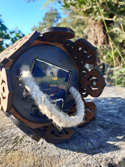 Solar rechargeable Wooden Lantern - Flame Effect