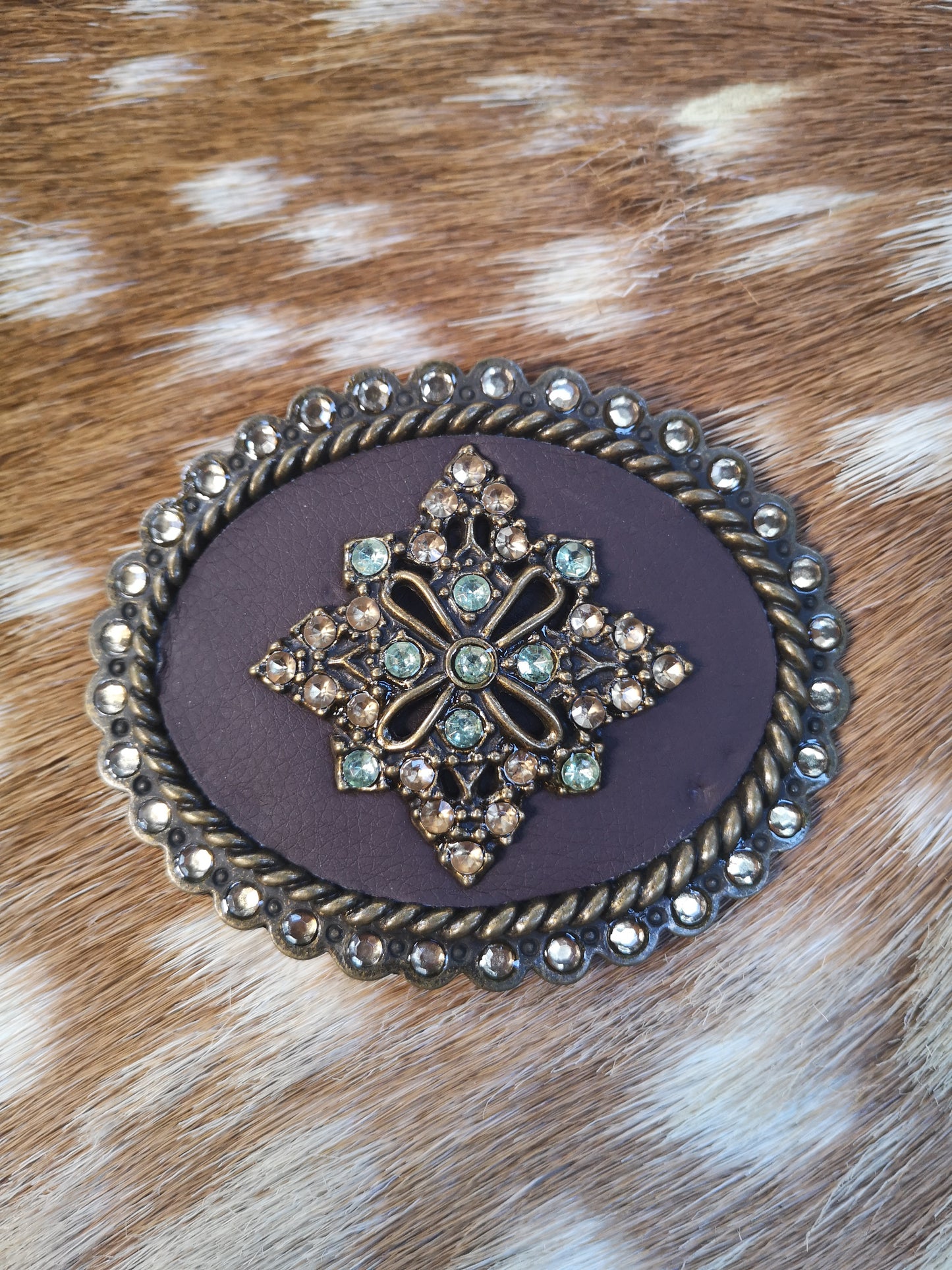 Diamante and Leather Boss Buckle