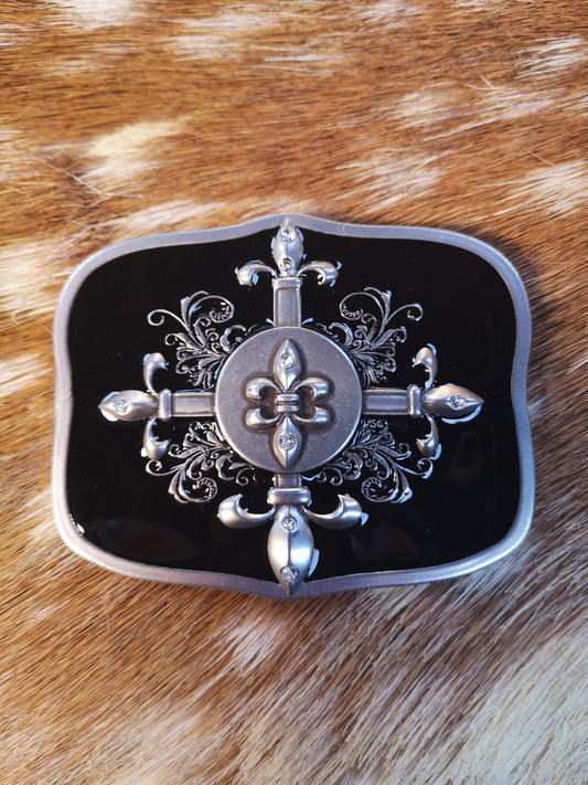 Black Lacquer Fleur De Lis Buckle