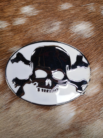White Lacquer and Chrome Crossbones Buckle
