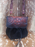 D20/Triple Moon Pentacle Crossbody Drawstring Bag